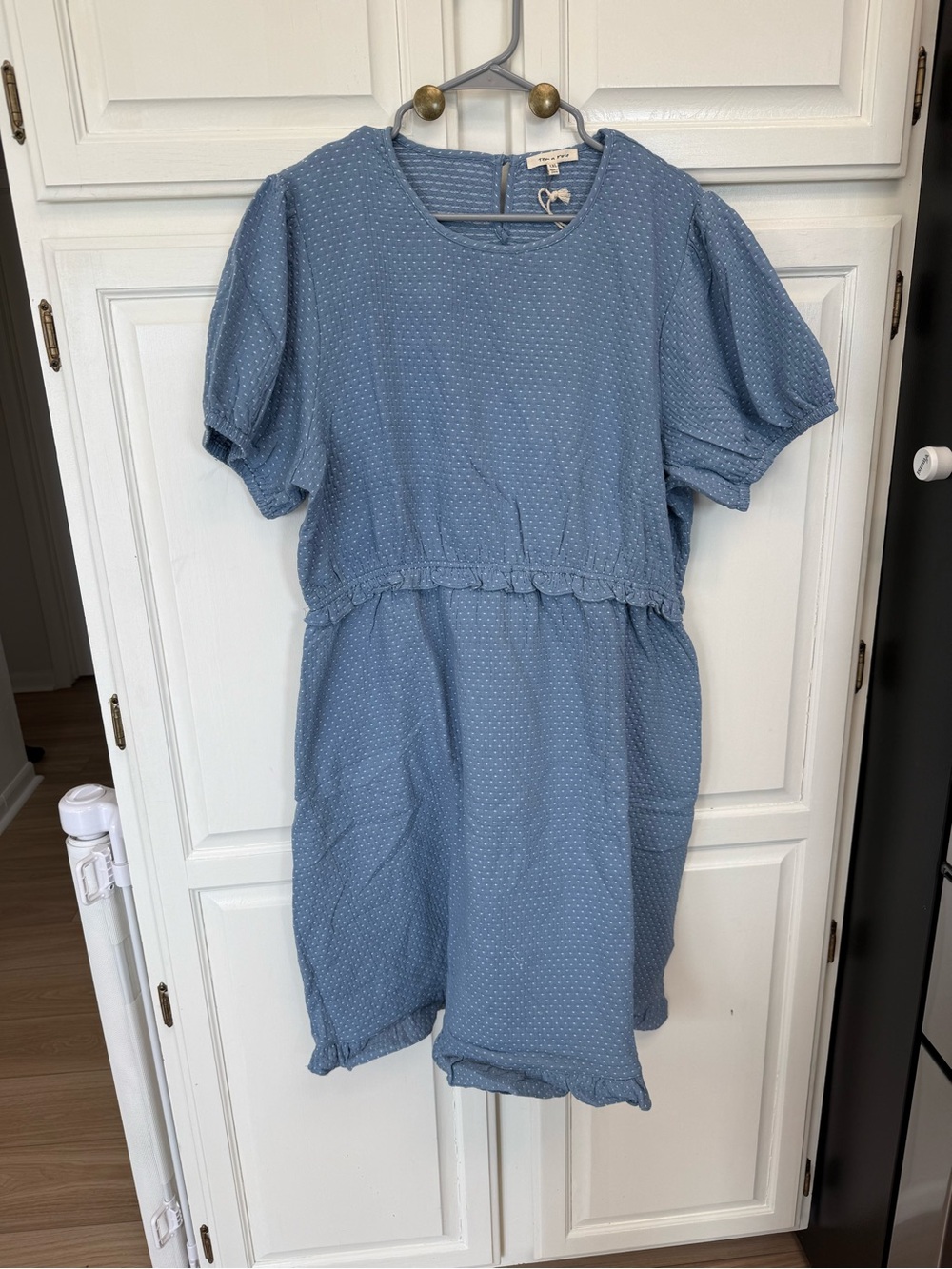 tea n rose Dusty Blue Mini Dress with Tiny Dot Texture